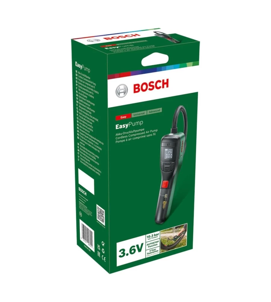 Compressore aria portatile a batteria bosch "easy pump" 3,6v 3ah